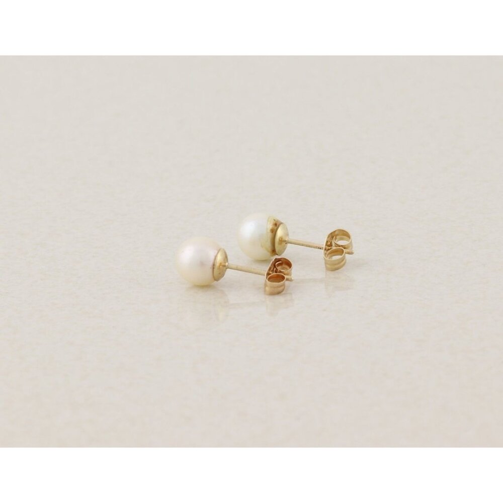 14k Yellow Gold 5mm Freshwater Pearl Earrings Stud Post Small 1/4" - Picture 7 of 9